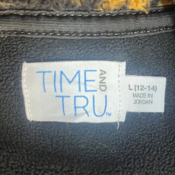 Time And Tru Fleece 1/4 Zip Shirt Leopard Print Womens Large Black Yellow - Picture 7 of 9